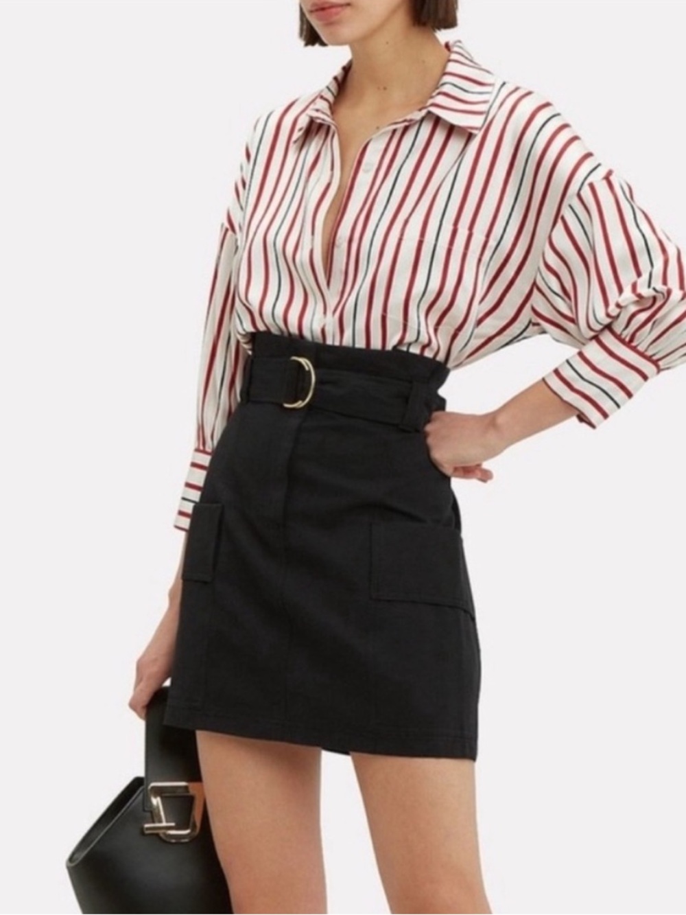 A.L.C. Black High-Waist Mini Skirt with Buckle Belt